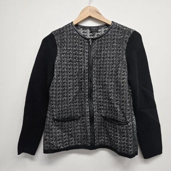 Talbots Pure Italian Merino Wool Black Full Zip Sweater Jacket Petite Small - Picture 1 of 8